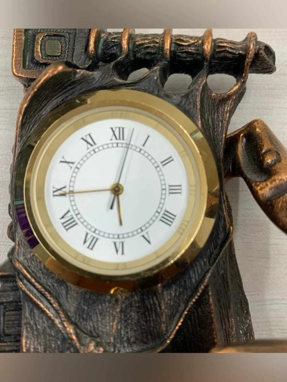 Vintage Russian Bronze Tone Folk Dancers Mantel Clock Sculpture